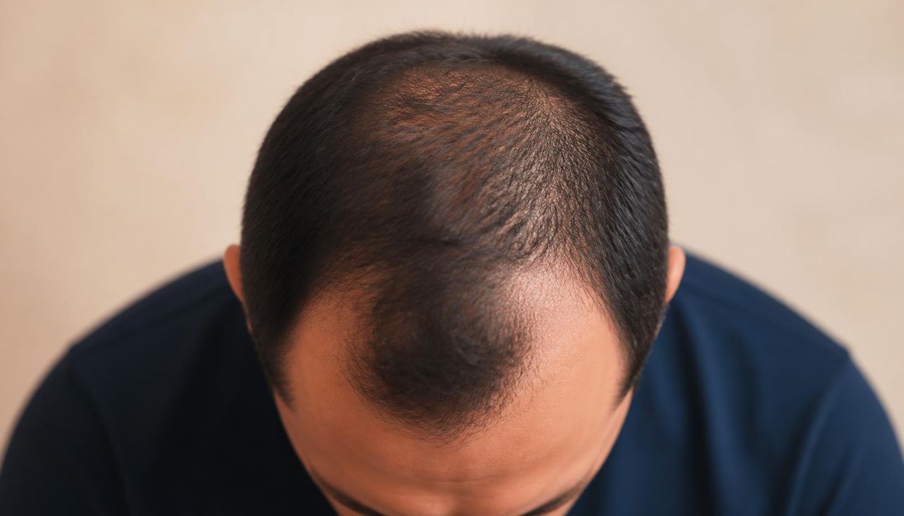 Padrão de calvície masculina com entradas e coroa
