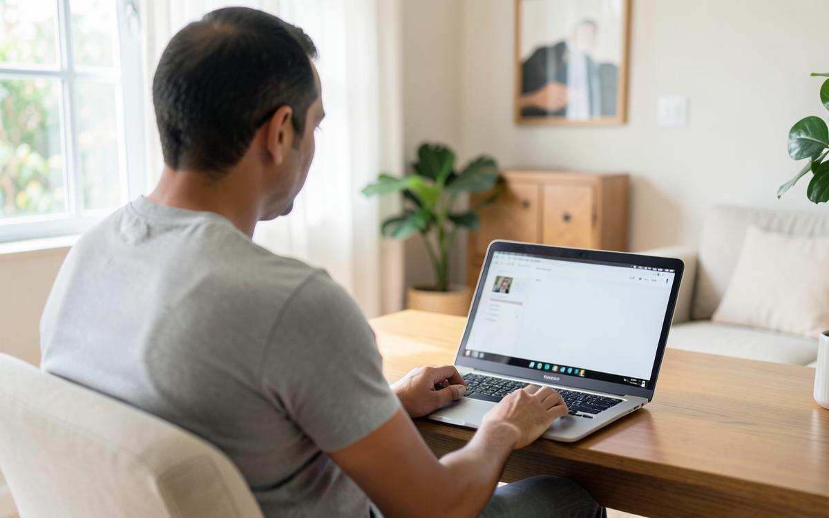 Pessoa participando de uma consulta online pelo notebook