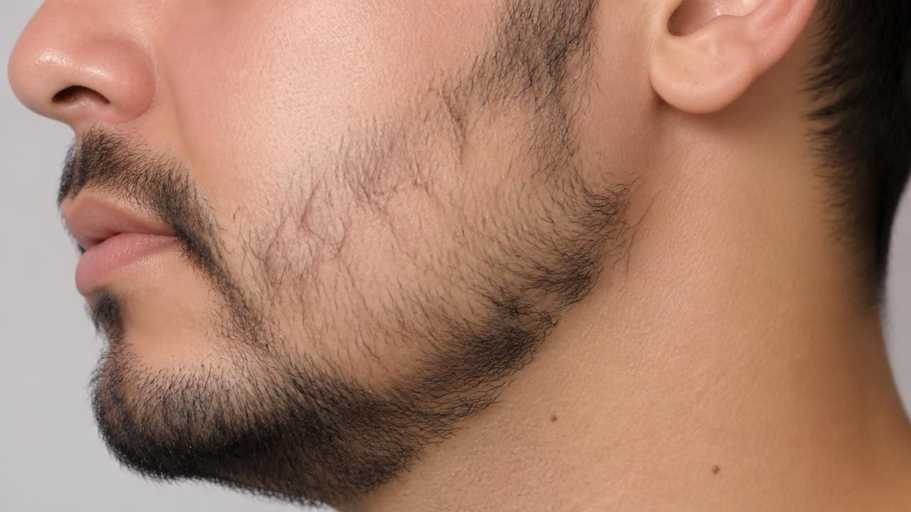 Barba com falhas em áreas do rosto, avaliadas na consulta capilar
